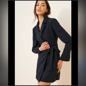 Anthropologie Tie Waist Blazer Wrap Mini Dress Open Back Size 6